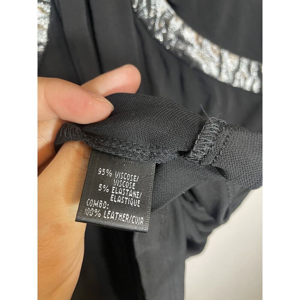 Lafayette 148 Size 6 Black Dress‎ Metallic Silver Trim Ruched Sides Stretchy - Picture 7 of 8